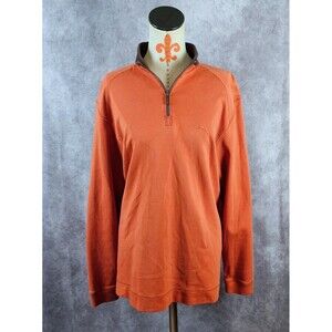 Tommy Bahama Mens M Pima Cotton Quarter Zip Sweater Shirt Rust Orange Peru READ